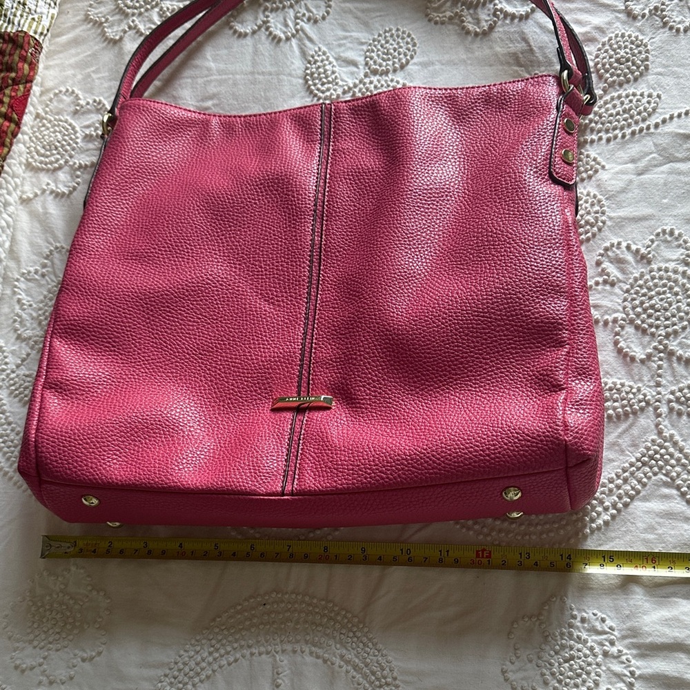 Anne Klein Raspberry Pink Pebbled Leather Shoulder Bag - Picture 5 of 10